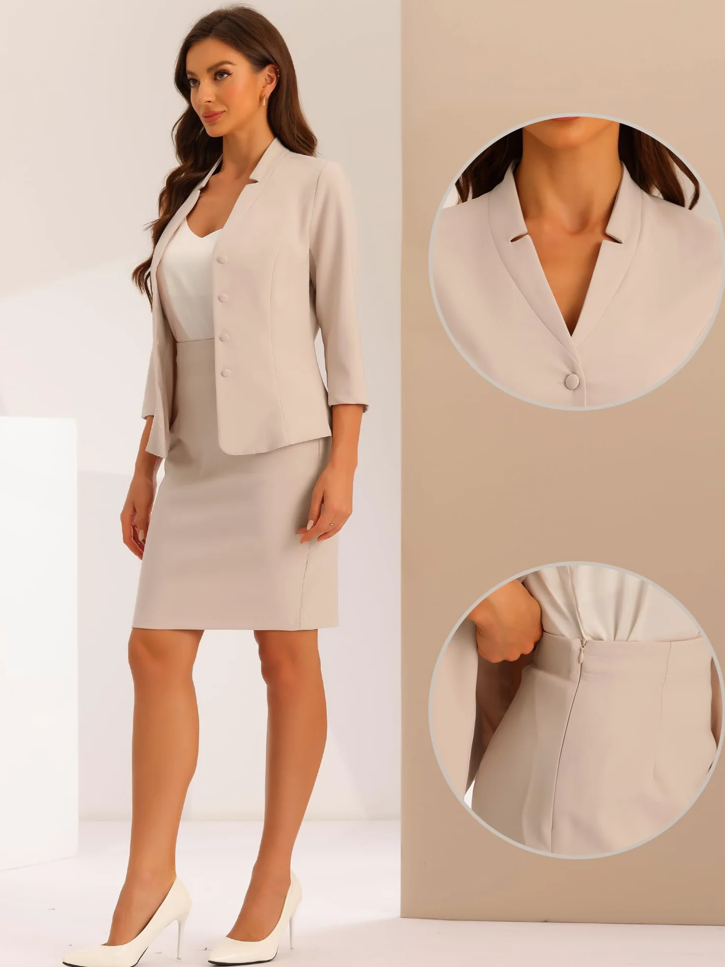 Allegra K Donna Set Gonna da Lavoro per Abiti in 2 Pezzi Blazer con Colletto Dentellato Gonne A Tubino