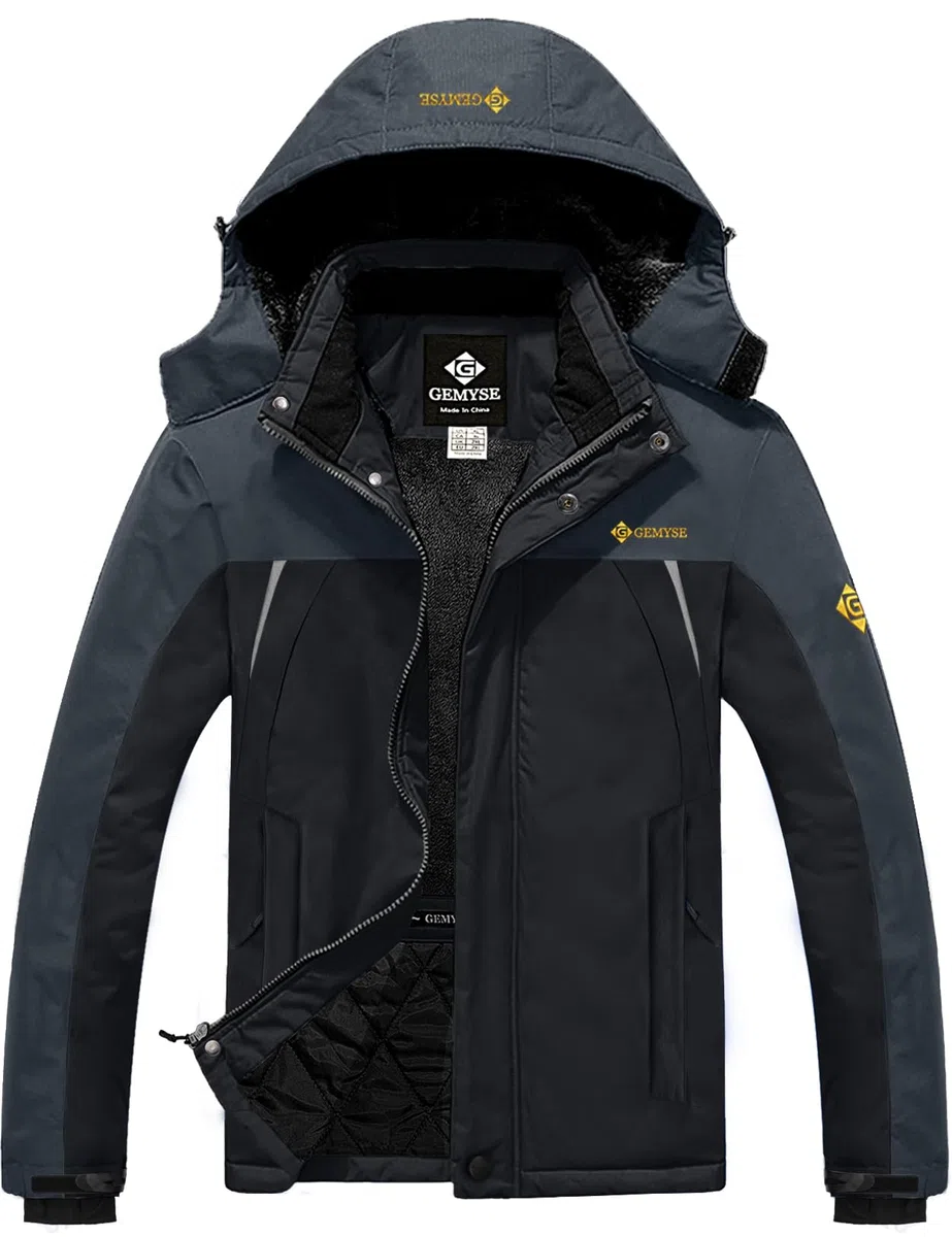 GEMYSE Uomo Giacca da Sci impermeabile montagna Giacche Pile invernale antivento Cappotto con Cappuccio