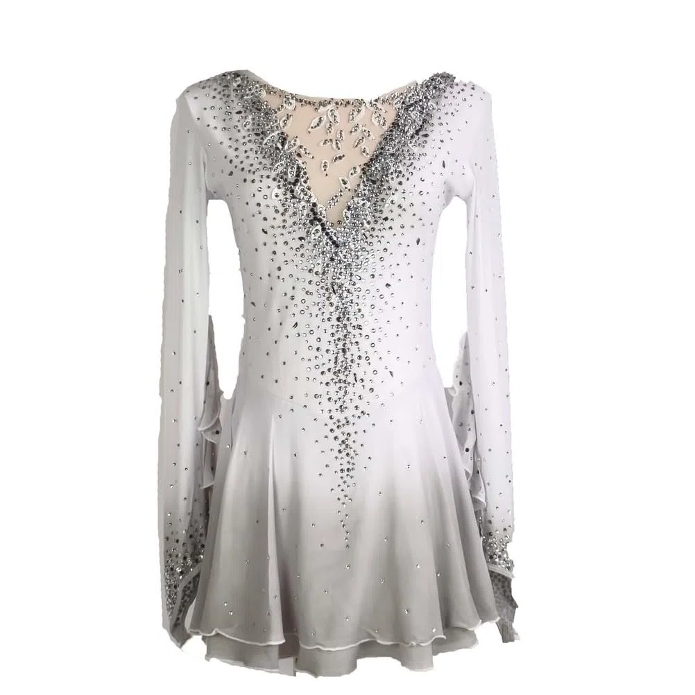 Vestito da Gara di Pattinaggio Artistico su Ghiaccio Femminile, Ragazze, Artigianale, Costume Sportivo da Esterno, Body da Ginnastica, Manica Lunga