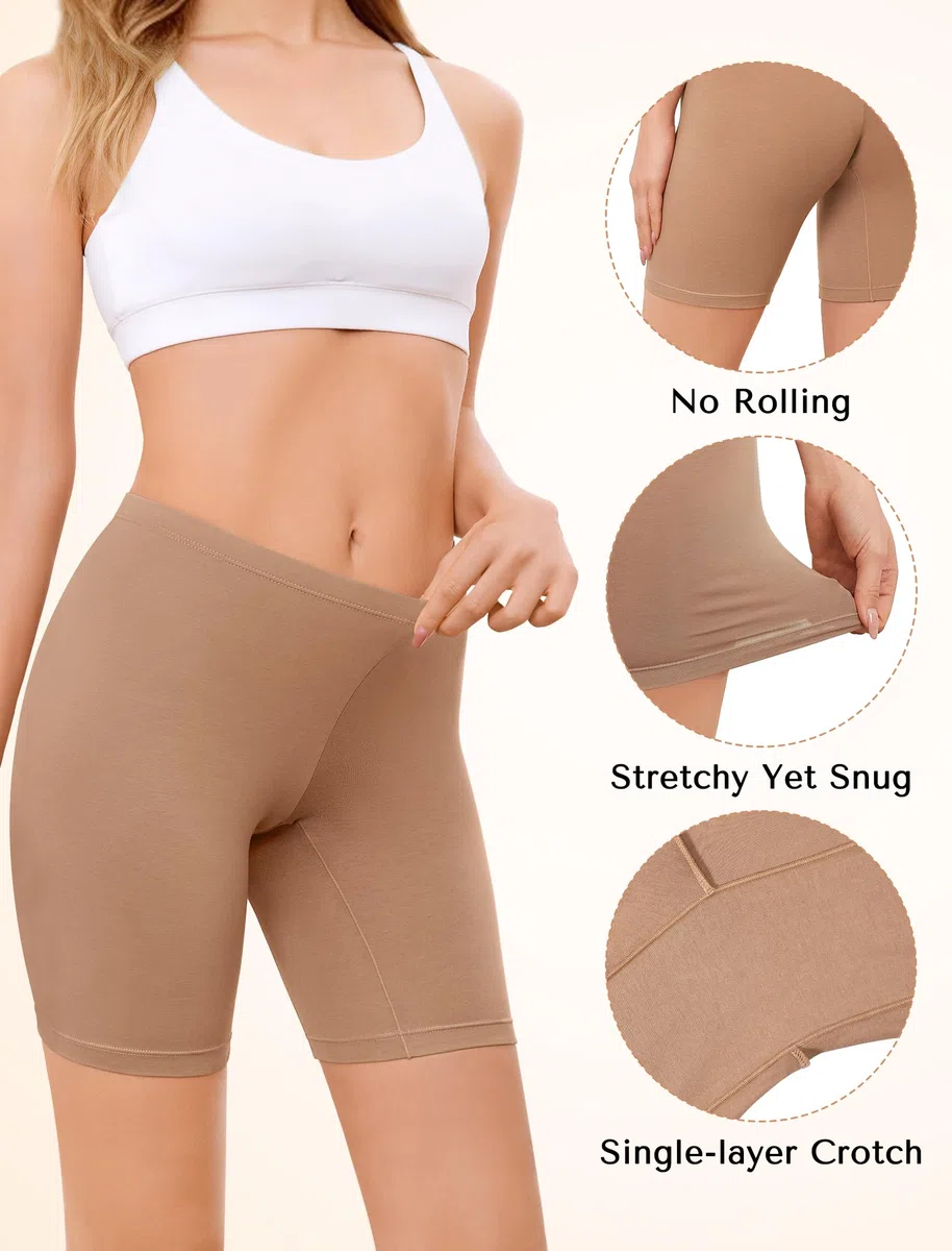 VOENXE Mutande Boxer da Donna Pantaloncini Sottogonna Donna Culotte Cotone Antisfregamento Leggings Corti Culotte Slip Donna Mezza Gamba Cotone Sport Hot Pant Vita Alta Senza Cuciture Pacco da 4