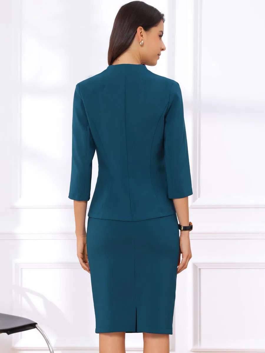 Allegra K Donna Set Gonna da Lavoro per Gonna A Tubino Blazer Senza Colletto in 2 Pezzi da Ufficio