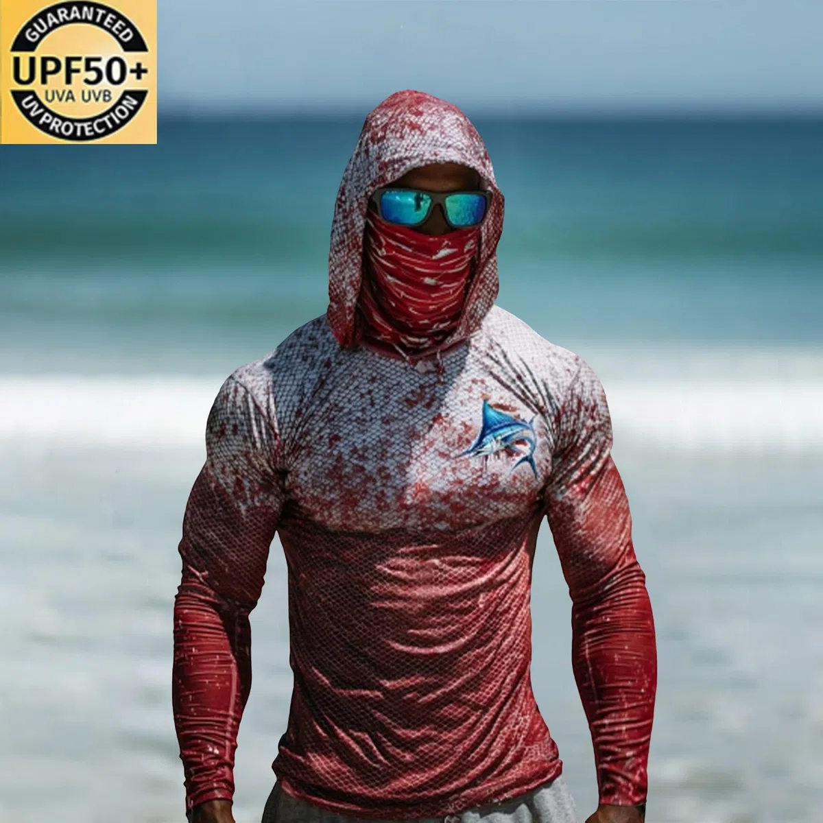 T-Shirt da Pesca Rashguard Protezione Solare Felpa da Uomo con Cappuccio E Protezione dai Raggi UV Estiva Asciugatura Rapida Magliette a Maniche Lunghe UPF 50+ Camicia Escursionismo