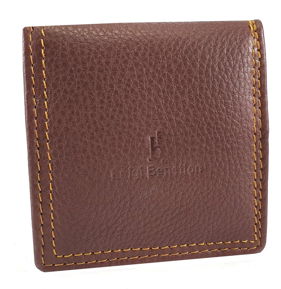 Luigi Benetton Portamonete in Vera Pelle, Porta Euro con Chiusura a Bottone, Dimensioni 8x8x2 cm, Collezione Artigianale, con Confezione Regalo Art.3100 (MARRONE)