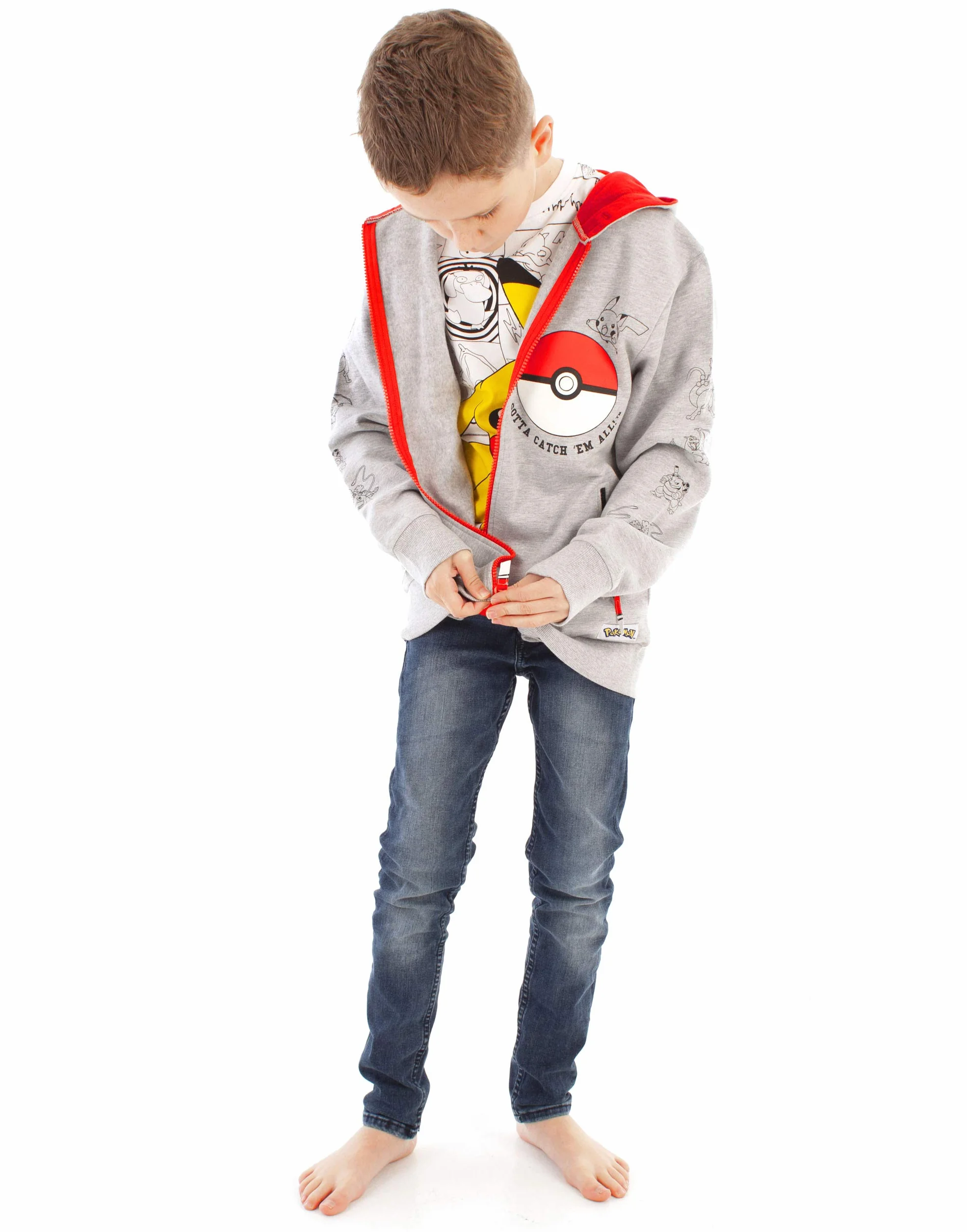 Pokémon Maglione con Cappuccio a Maniche Lunghe Grigio con Zip e Cappuccio Boys