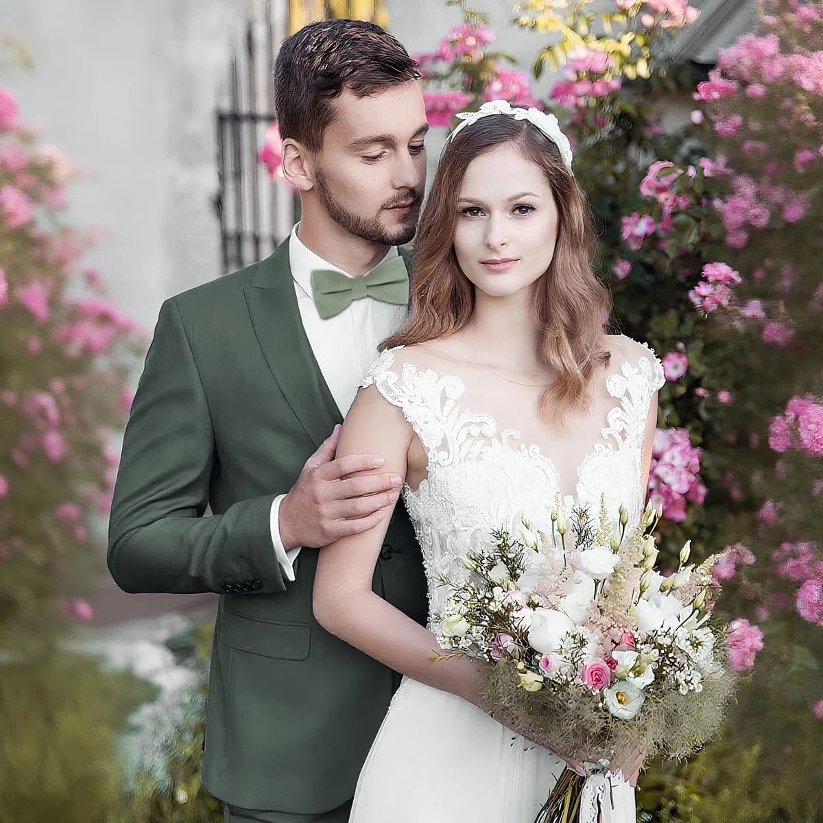 VOSSOT 2 Pezzo Papillon da Uomo Regolabile Con Gancio, Bambino e Neonato - Cravatta Verde per Matrimoni, Feste, Balli, Cerimonie e Festival
