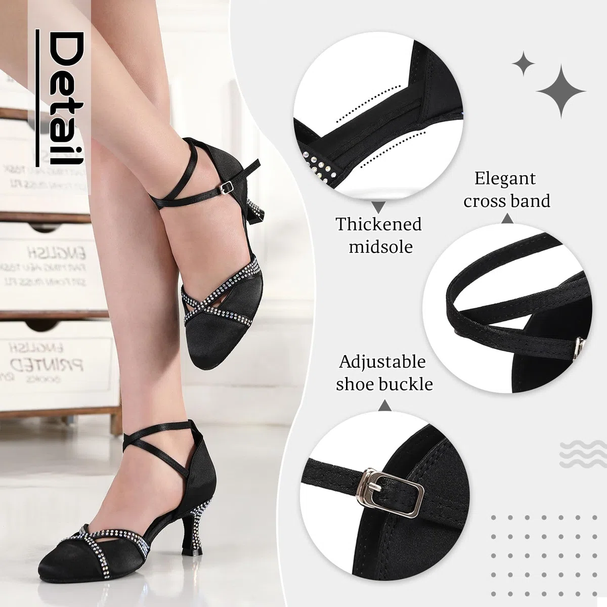 Scarpe da Ballo Latino da Donna Punta Chiusa Raso Professionale Salsa Tango Valzer Scarpe Ballo de Sala