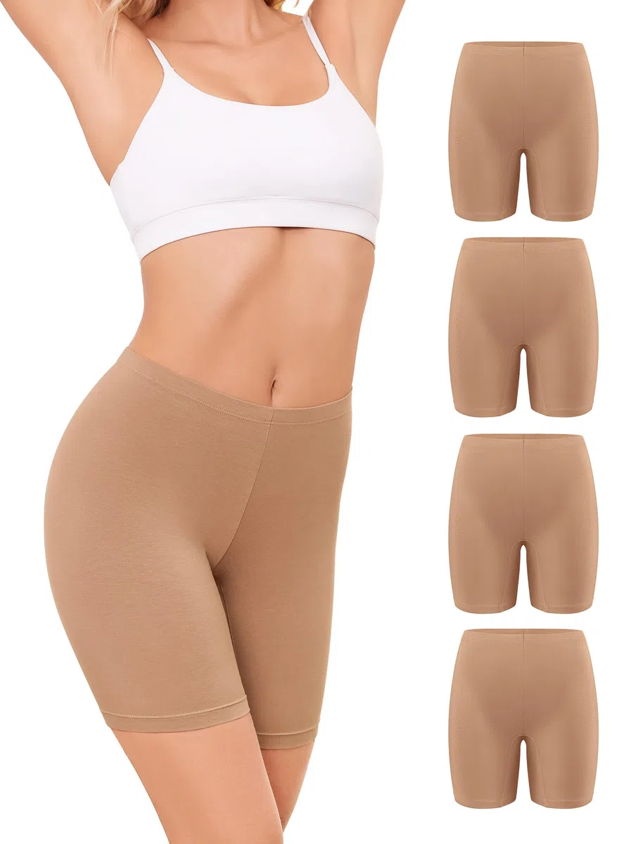VOENXE Mutande Boxer da Donna Pantaloncini Sottogonna Donna Culotte Cotone Antisfregamento Leggings Corti Culotte Slip Donna Mezza Gamba Cotone Sport Hot Pant Vita Alta Senza Cuciture Pacco da 4