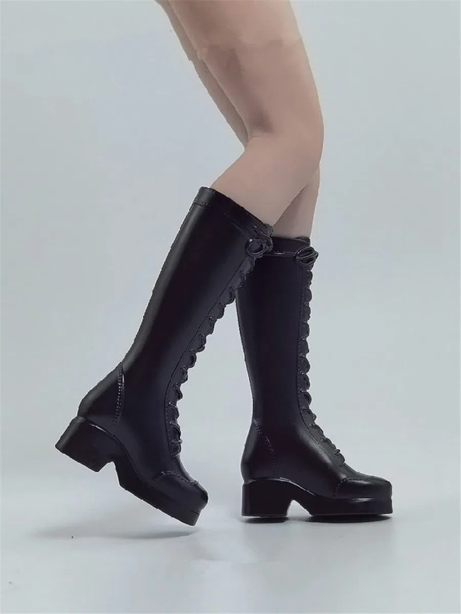 1/6 Scale Female Figure Shoes,Women's High Boots Hollow Boots Shoes for Female Action Figure Body (Smooth Black)
