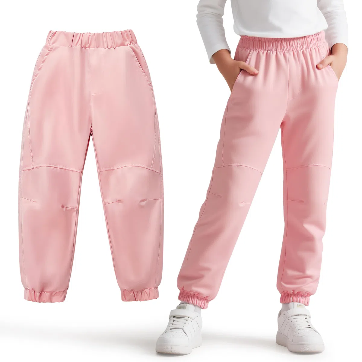 Pantaloni Trekking Bambini Impermeabili, Traspiranti Fodera a Rete Pantaloni da Sportivi con Vita Elasticizzata e Tasche Pantalone Outdoor per Ragazzi Ragazze 7-14 Anni