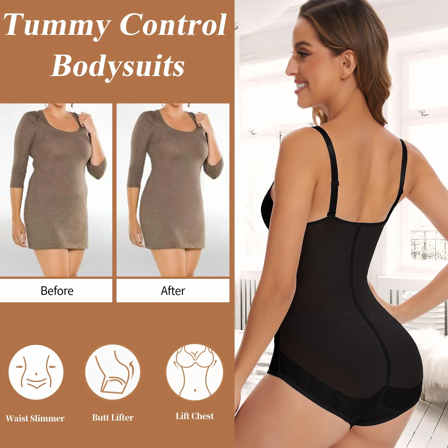 Joyshaper Body modellante da donna, modellante, con scollo a V, con reggiseno