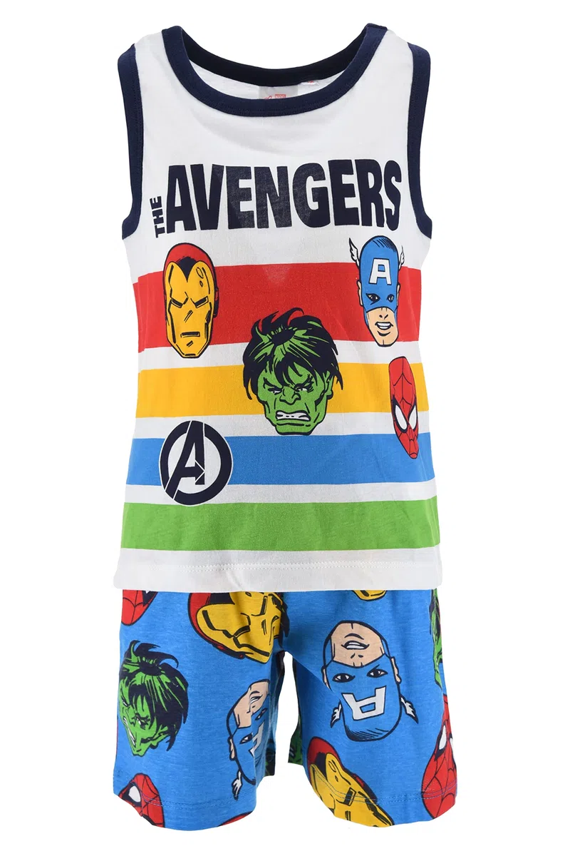 Marvel Avengers Pigiama per Ragazzi, Maglietta e Pantaloncini Set 2 Pezzi Ragazzo, Pigiama in Cotone per Bambino e Adolescenti, Taglia 4 a 10 Anni