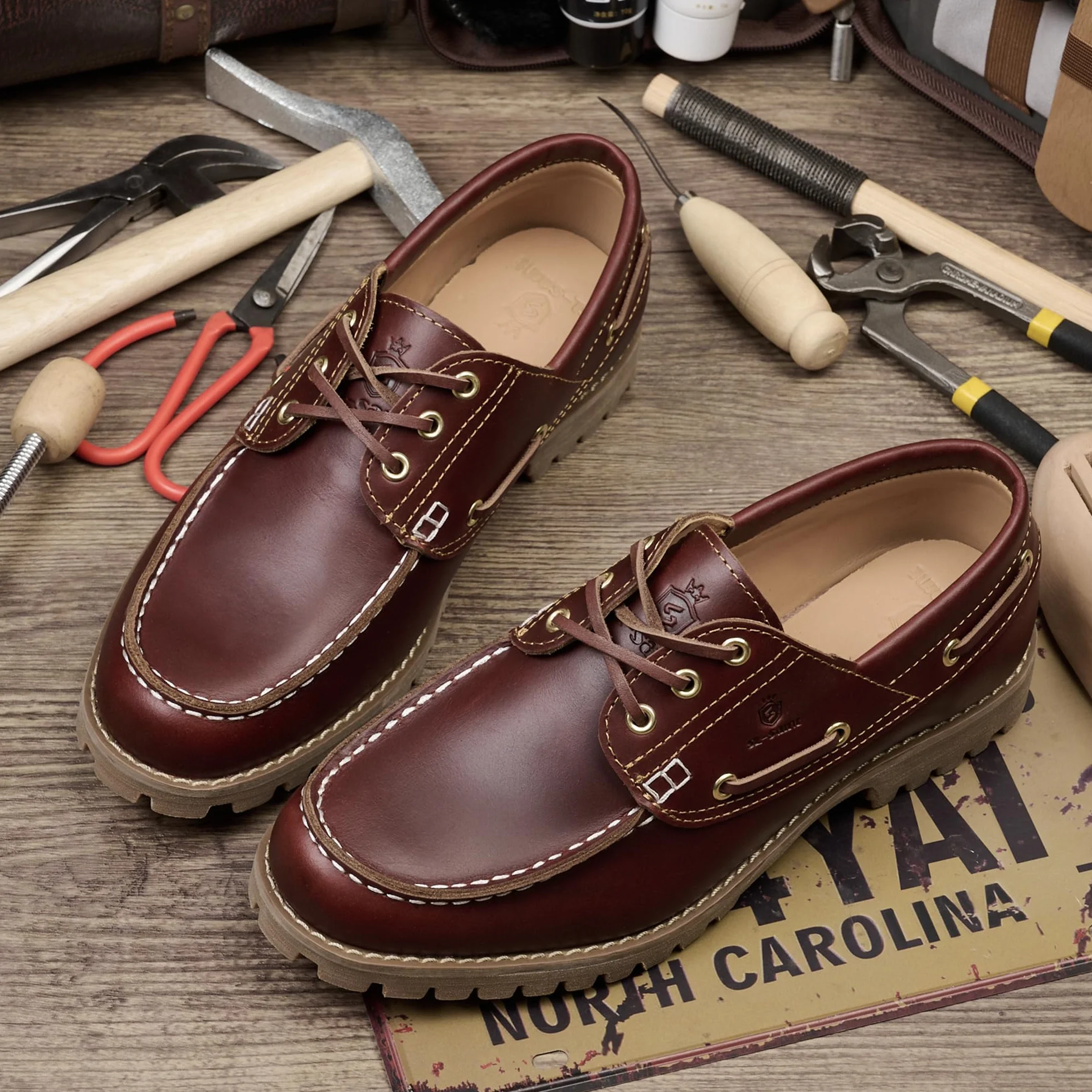Fatti a Mano Uomo Classico da Barca e da Ponte Scarpe Punta Moc Allacciate Pelle Pieno Fiore Moda