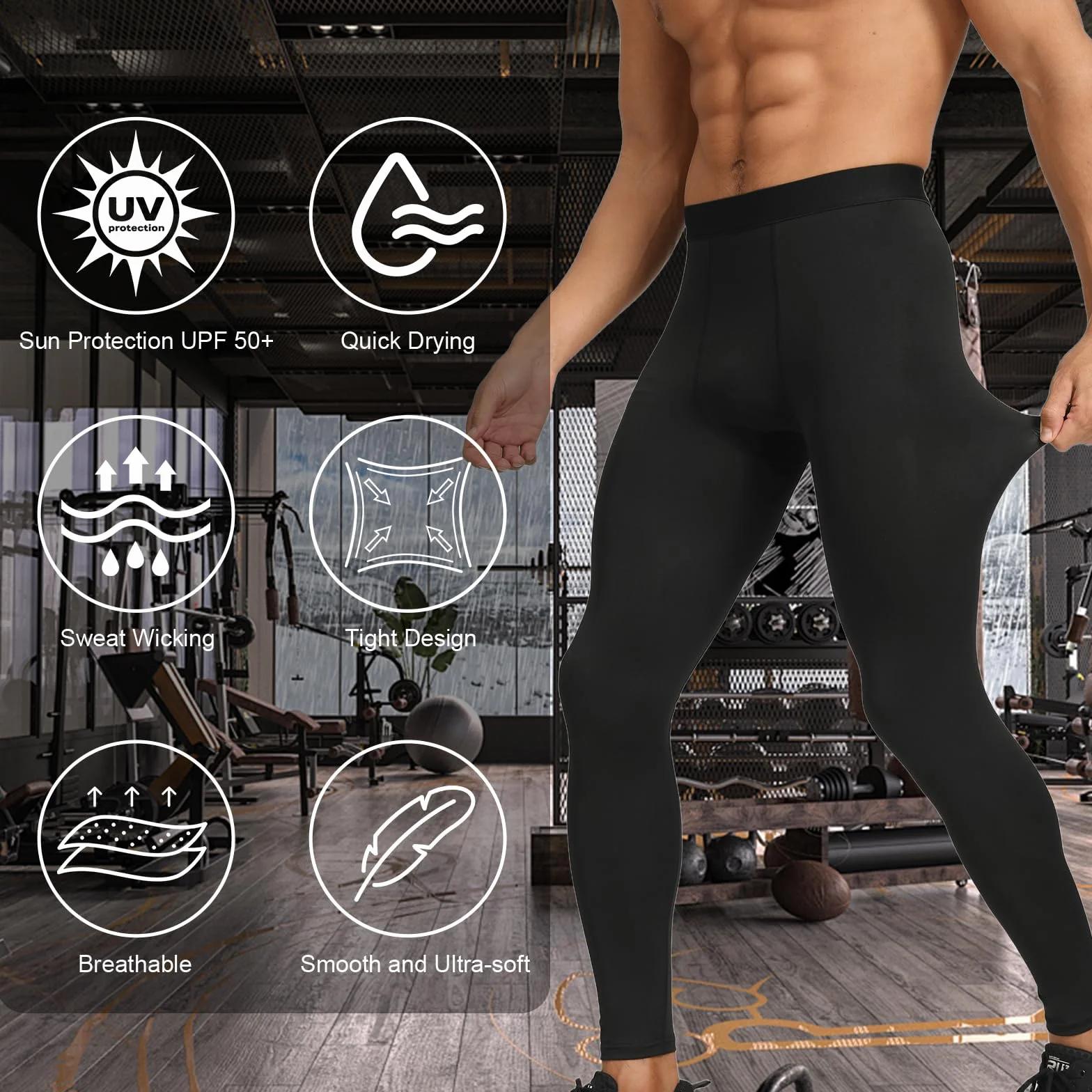 HYCOPROT Pantaloni a Compressione da Uomo Pantaloni da Corsa Ad Asciugatura Rapida Leggings Sportivi Leggings Base Layer Traspiranti Pantaloni Stretti