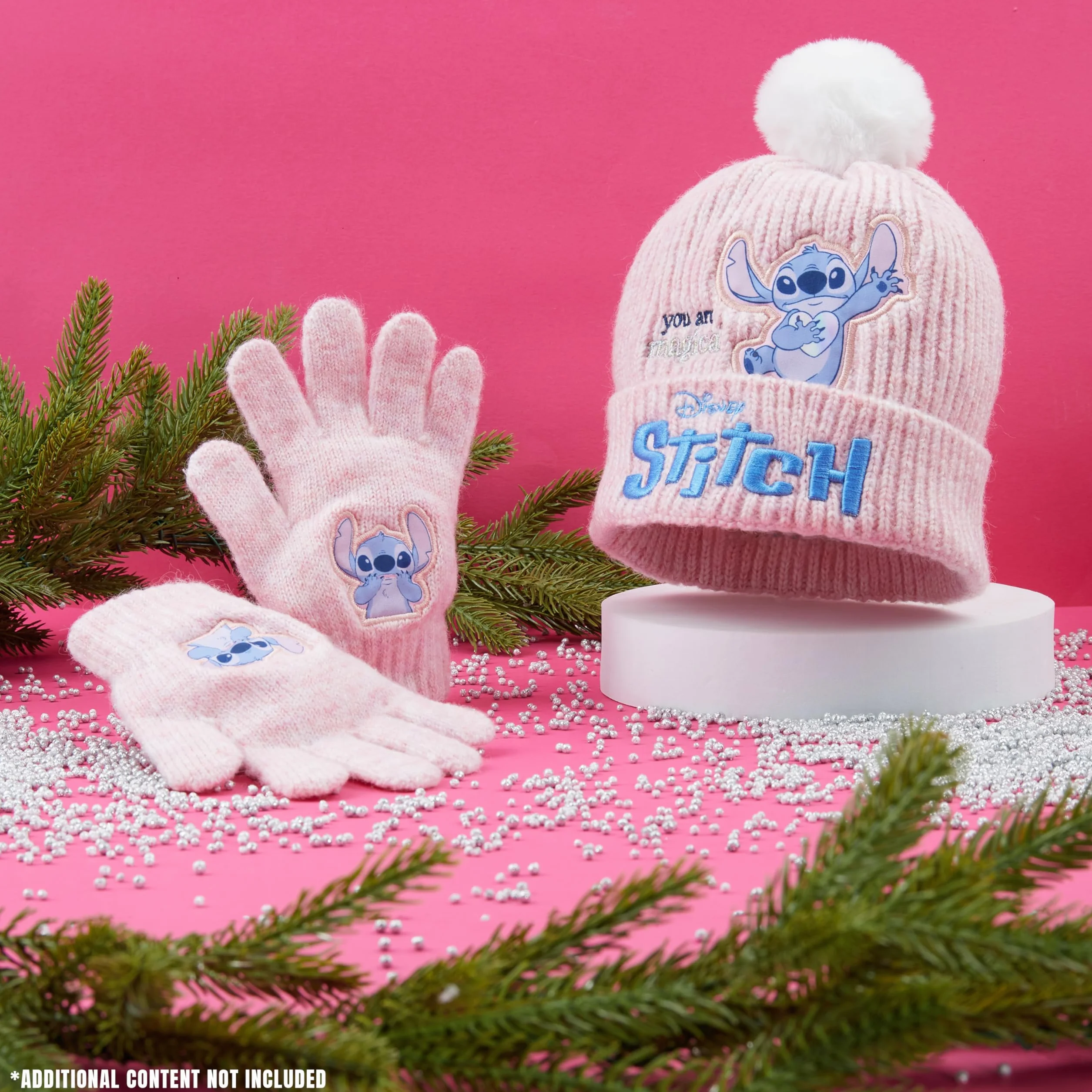 Disney Stitch Accessori Invernali Bambina Adolescenti, 2 Pz Set Guanti e Cappello per Scuola Viaggiare - Regalo Bambino