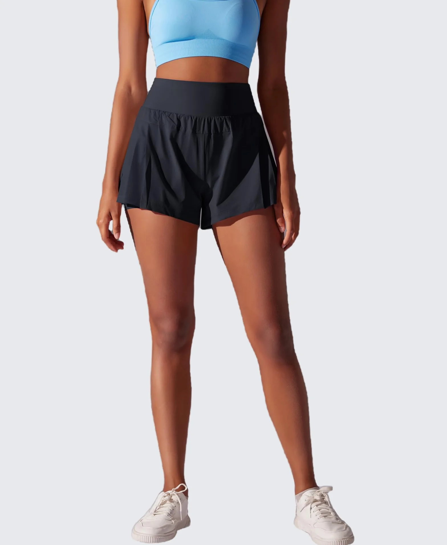 Pantaloncini da Corsa Donna 2 in 1 Pantaloni Sportivi Corti Estivi da Tennis Fitness Yoga Corsa con Tasca Posteriore