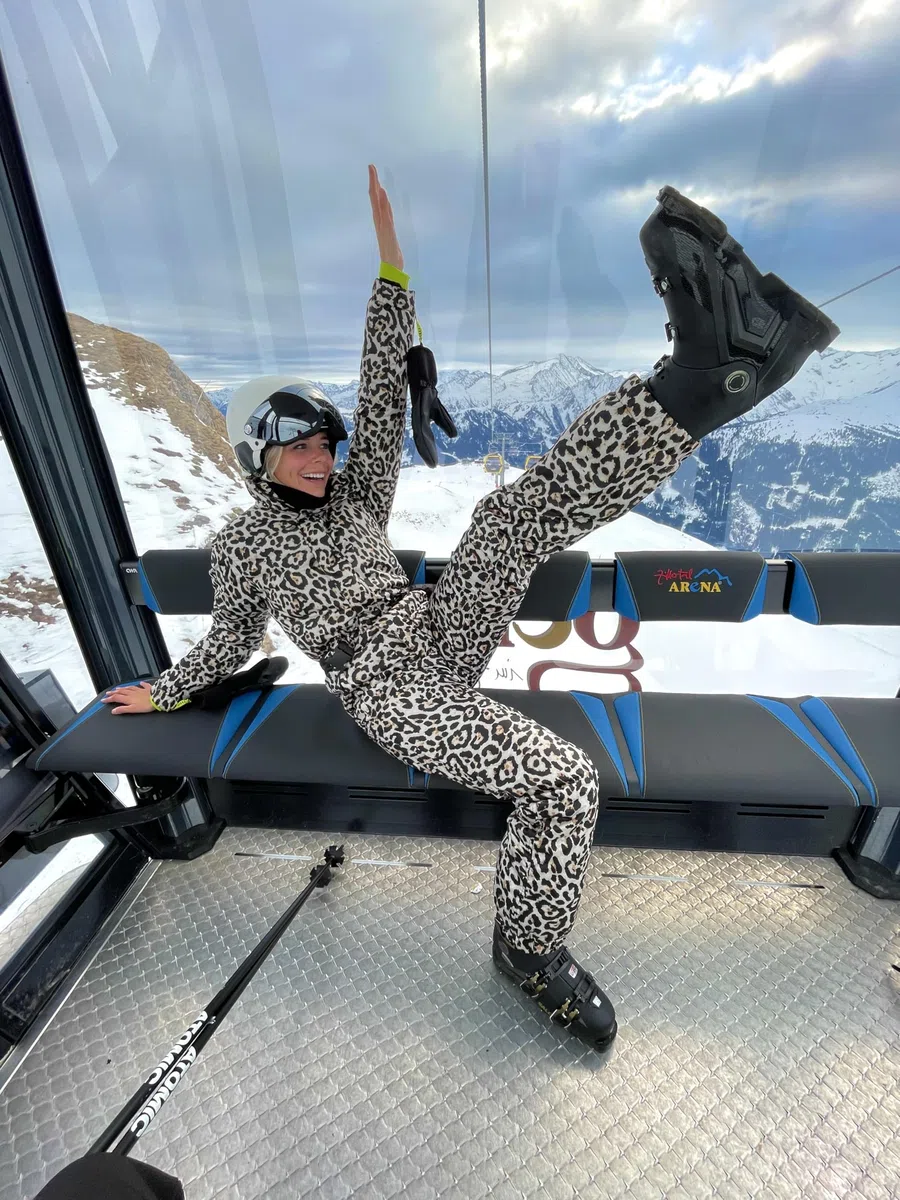 Funky Alps – Tuta da sci Panther Print – Panter Leopard – Tuta da sci – Tuta intera – Onesie – Impermeabile e antivento – Unisex – Stampa – Taglia S-XXL