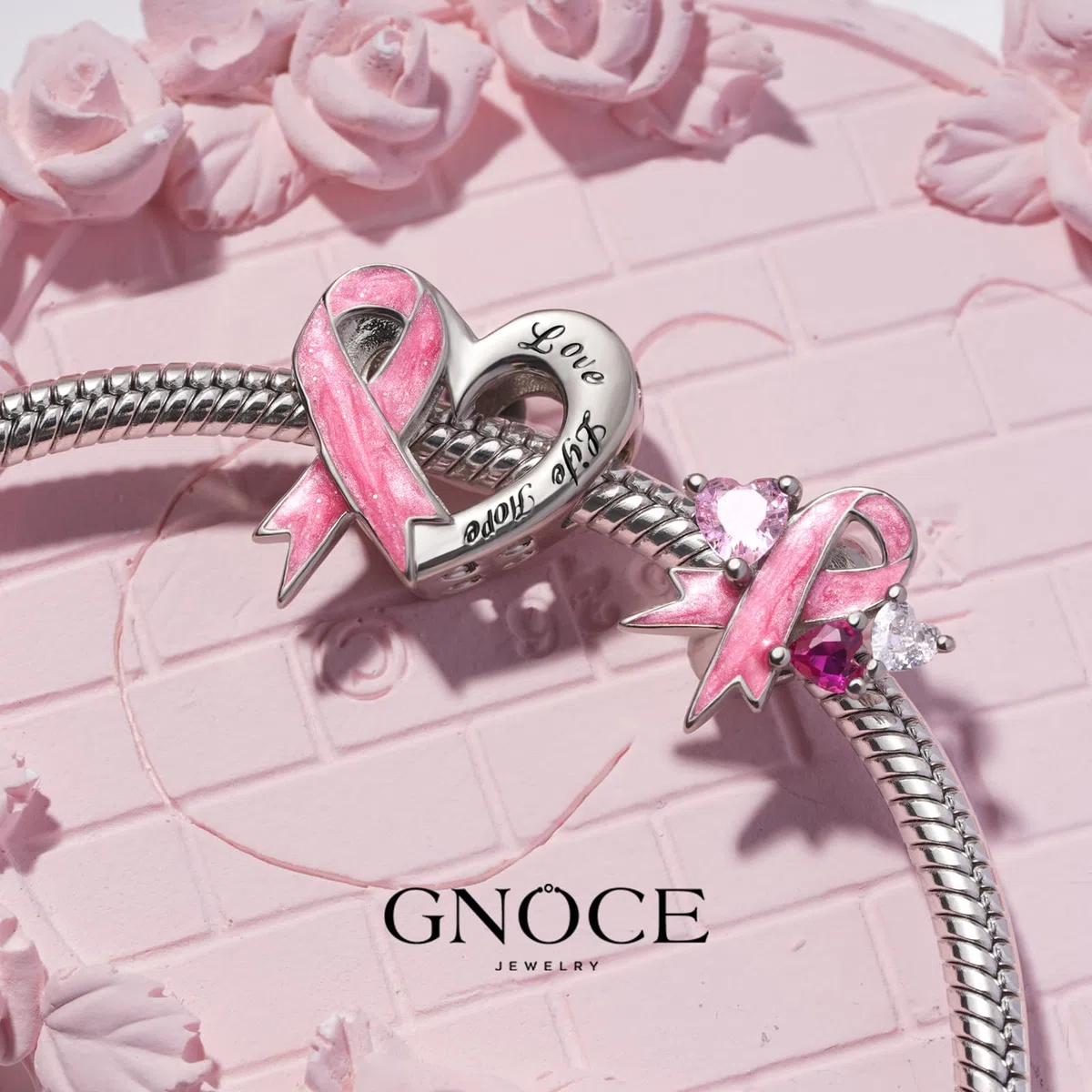 "Consapevolezza Del Cancro Al Seno" Ciondolo di Nastro Rosa in,Argento Sterling 925 Ciondolo Per le Donne Regalo Per Lei e Per La Mamma