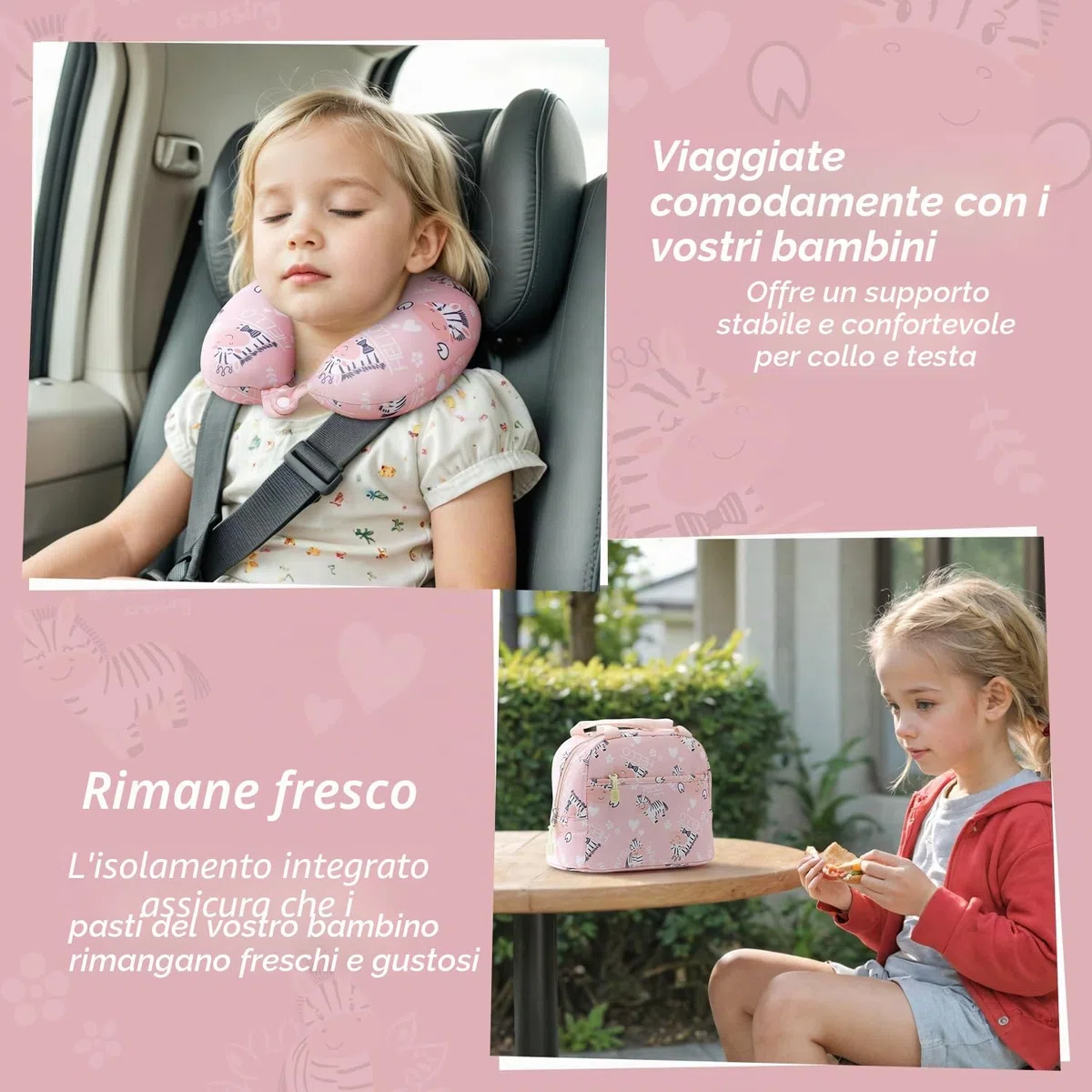 COOLIFE Set di bagagli per bambini, 5 pezzi, 16 pollici, bagaglio a mano, guscio rigido, spinner, bagagli per bambini, bagaglio da viaggio, per ragazze e ragazzi, zebra, Koffer-Set 5-tlg, Set di