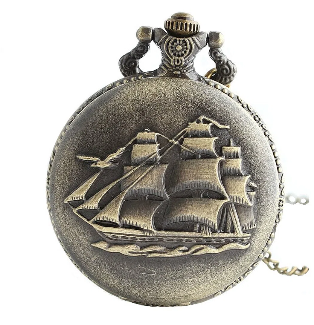 Infinito U orologio da tasca al quarzo da uomo retrò Ancient Sailboat/Warships/Pirata nave con grande quarzo orologio da tasca collana e catena lunga per donna