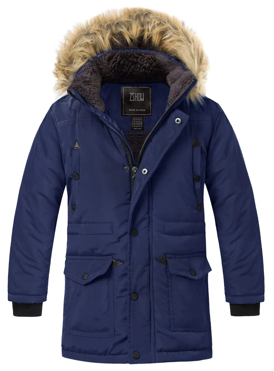 ZSHOW Giacca Invernale Caldo Antivento Parka Media Lunghezza Giubbotto con Cappuccio Pelliccia Capispalla Imbottito Idrorepellente Bambino