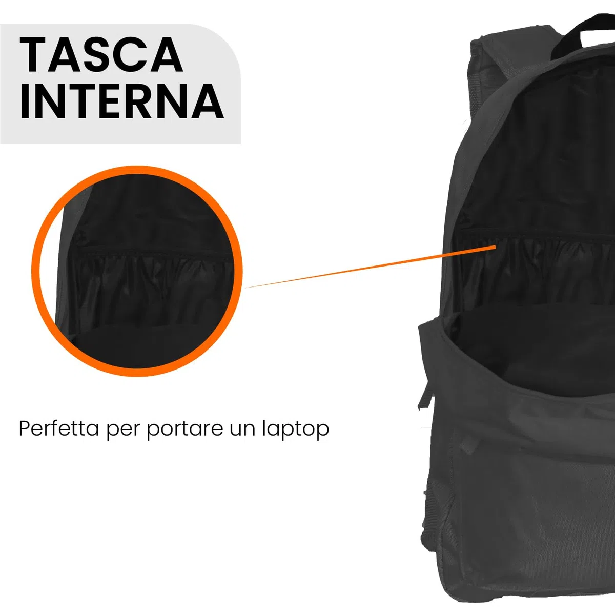 TECHMADE Zaino Leggero e Multifunzione per Laptop fino a 15" – Casual Ergonomico, Ideale per Scuola, Lavoro e Viaggi (Ryanair EasyJet) 40x15x30 cm– Spallacci Regolabili e Tasche Multifunzione (nero)