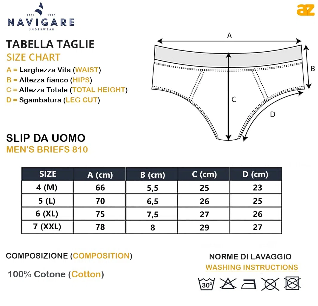 Navigare Slip Uomo: Comfort Superiore e vestibilità Perfetta. Mutande Uomo Slip in Cotone, Confezione 5 Pezzi, Art. 810. Edizione Limitata Esclusiva per Azzeta.