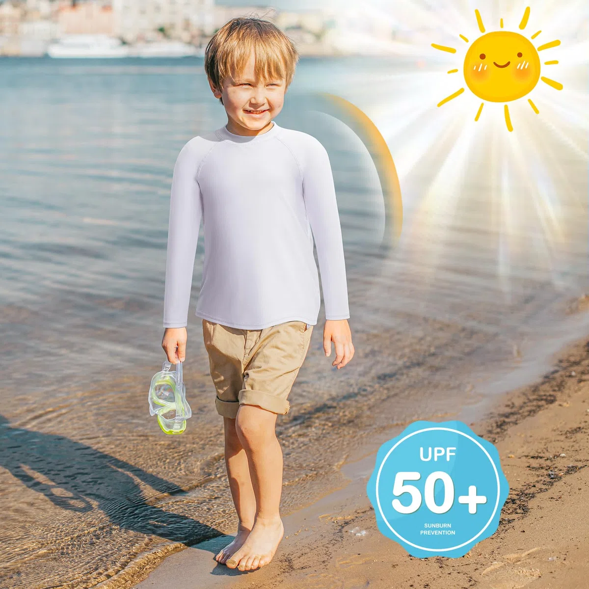 MASOCIO Maglia Anti UV Bambino UPF50+ Maglietta Nuoto Manica Lunga Costume da Piscina Mare Bambino Asciugatura Rapida 4-14 Anni