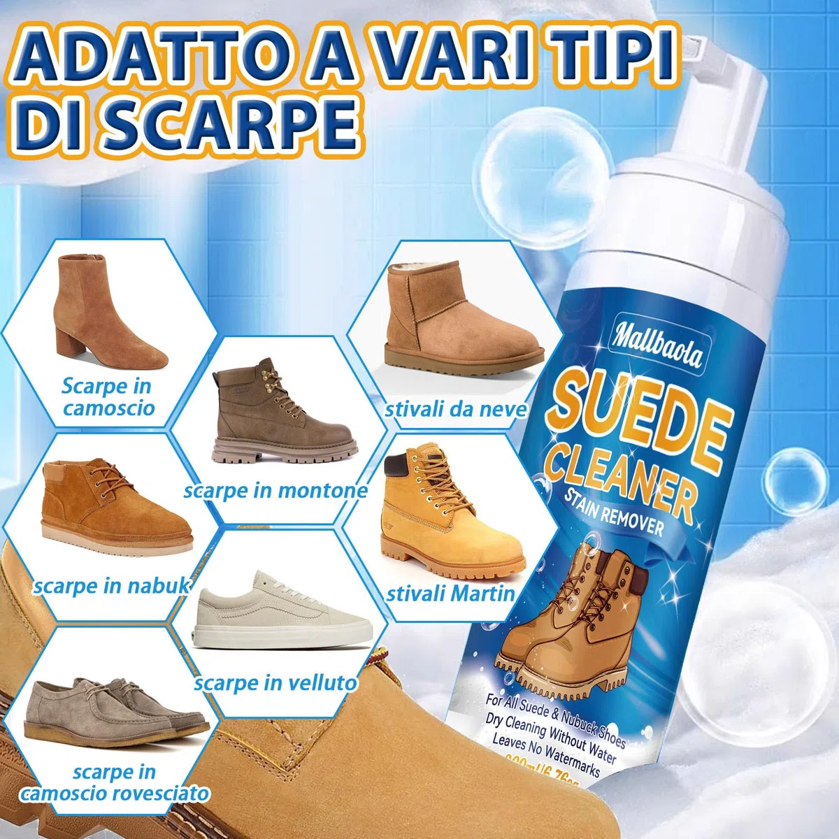 Pulizia Scarpe Scamosciate, Kit Pulizia Scarpe, Pulisci Scarpe con Spazzola e Asciugamano, Pulizia Camoscio Scarpe Schiuma Rimuove Macchie, Suede Cleaner per Scamosciato, Nabuk, Maglia,Sneakers,Pelle