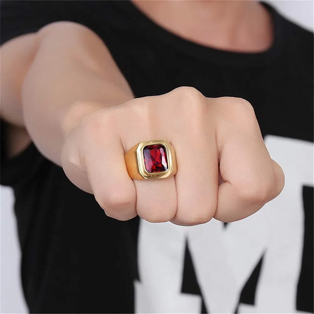 HIJONES Anello da Uomo in Pietra in Acciaio Inossidabile con Zirconi Quadrati Grandi Vintage