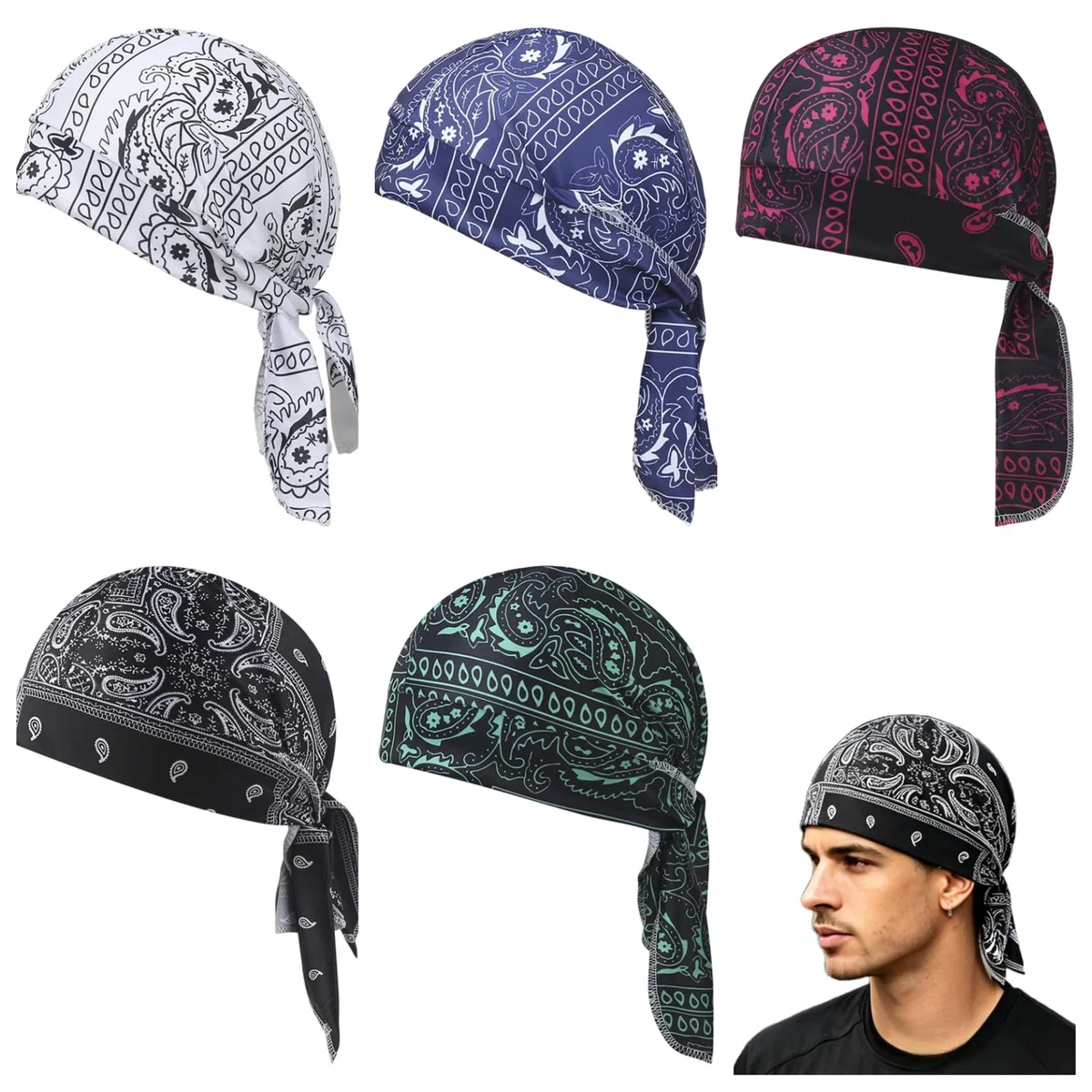 Generico Bandana per Lo Sport,Bandana Berretto da Ciclismo,Berretto da Corsa,Cappello Traspirante,Foulard ad Asciugatura Rapida,Adatto per Escursionismo,Trekking,Ciclismo e Canottaggio 5 Pezzi