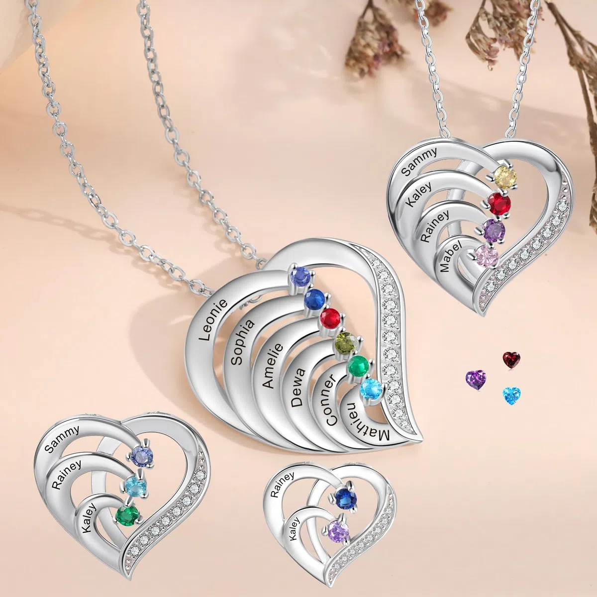lorajewel Collana da Donna Personalizzata con Nome Pietra di nascita Collana per la Mamma Ciondolo a Cuore in Argento 925 Regalo per Festa della mamma Compleanno Natale