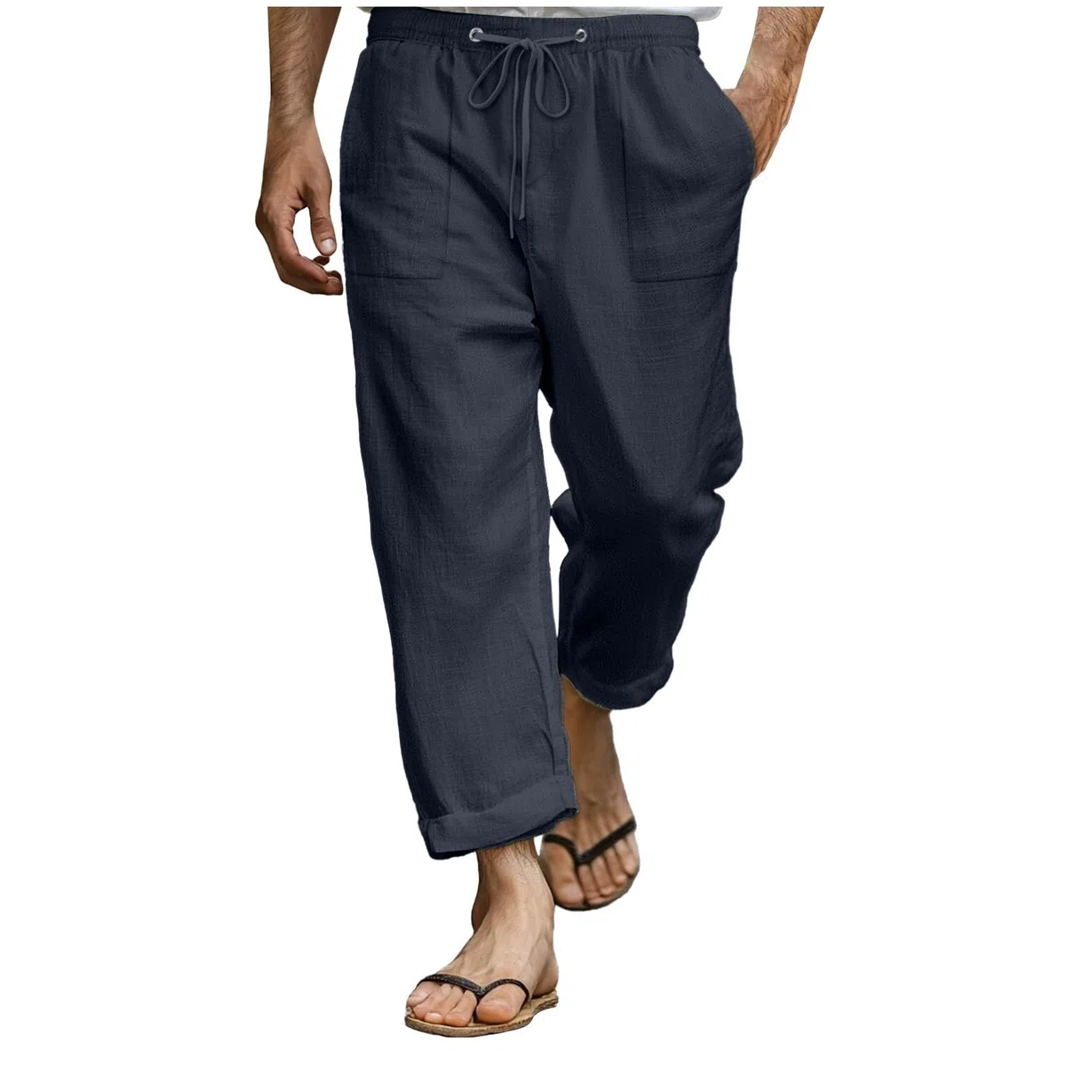 Pantaloni Giapponesi Uomo Kirakuko Cotone Lino Estivi Leggeri Pantaloni Larghi Elastico In Vita Con Tasche e Coulisse Casual Pantalone Giapponese Baggy Comodo Traspirante Pantalone da Spiaggia Vacanze