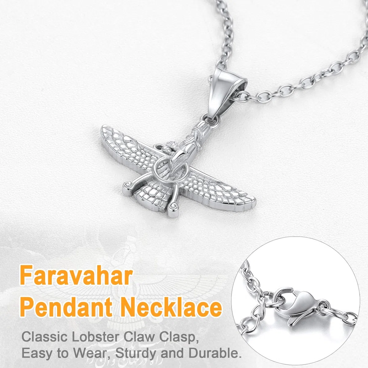 U7 Collana Pendente Faravahar Iraniano Cindolo + Catena di Grano Lunghezza Regolabile Larghezza 3 MM Sottile Acciaio Placcata Oro 18K con Confezione Religioso Collana Uomo Argento Nero Oro
