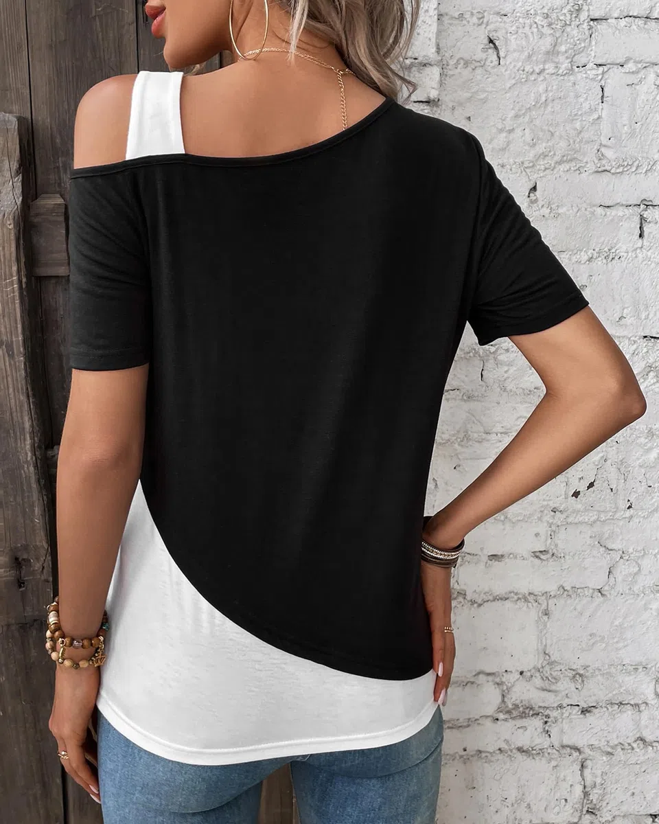 ZASFOU Donna Magliette Top Estive Camicia Elegante Manica Corta T Shirt Spalle Scoperte Tunica Blusa Camicetta