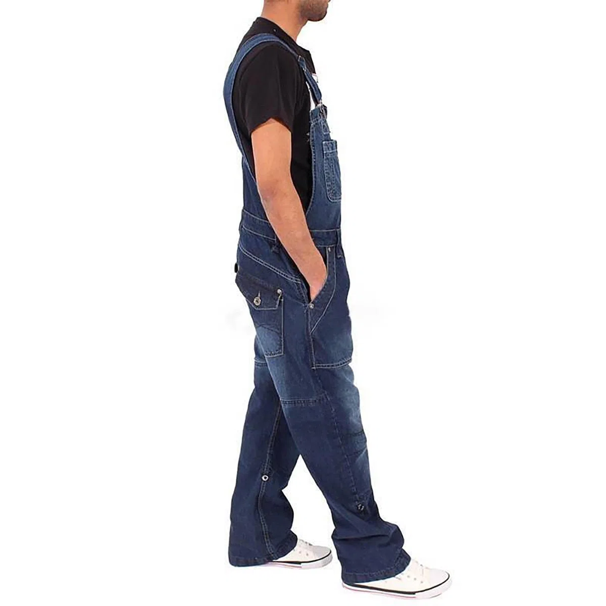 Salopette Versatili Bretelle in Denim da Uomo Moda semplici Jeans Larghi Multitasche