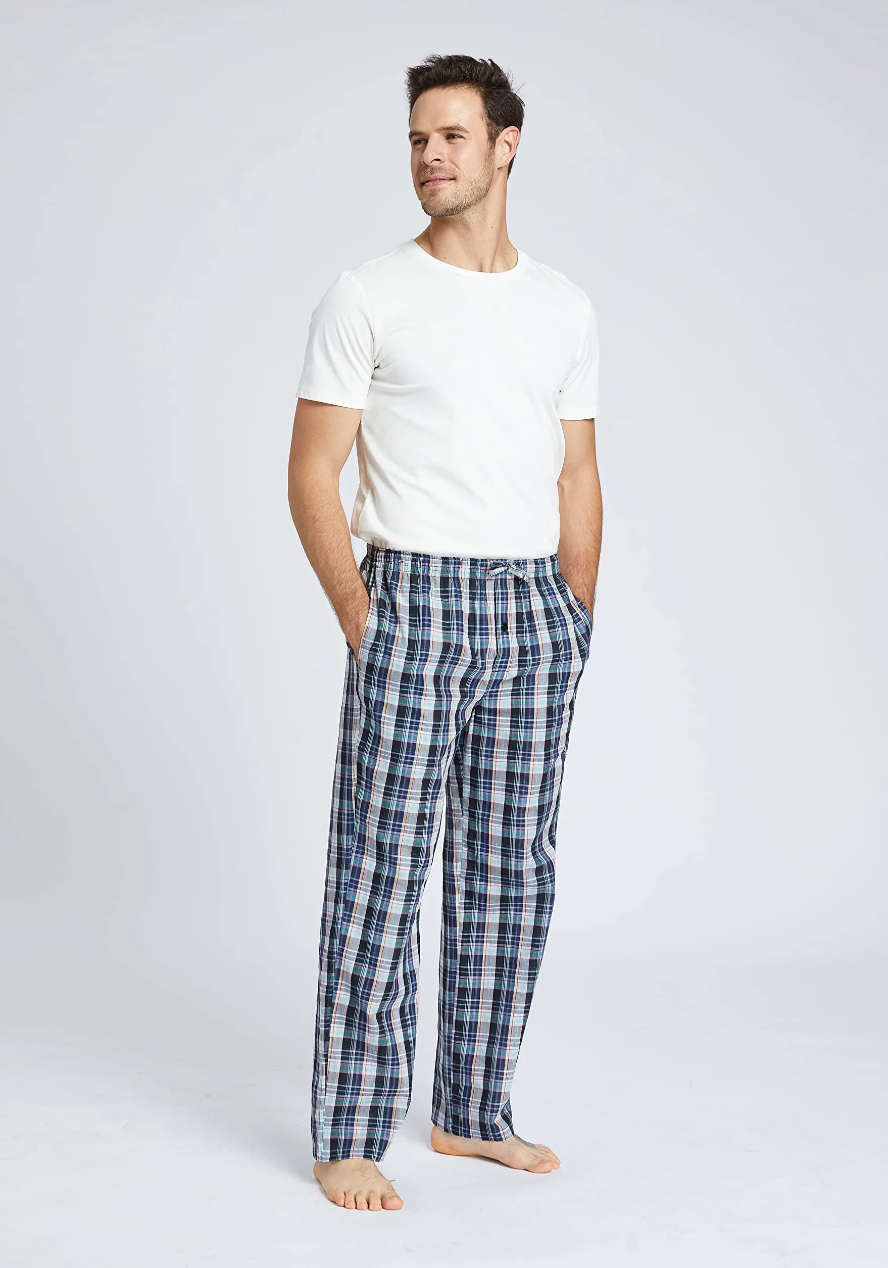 Pantaloni del Pigiama da Uomo in Cotone, con Fantasia a Quadri, con Tasche e Bottoni, Confezione da 3 pezzi