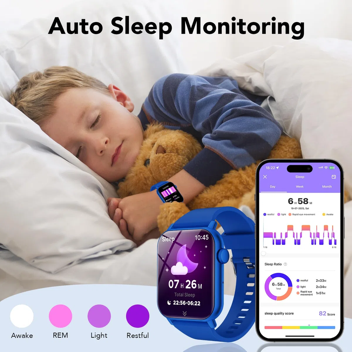 Smartwatch per Bambini 3-12 con Fitness Tracker, Orologio Smartwatch Bambini con Contapassi, Giochi, Frequenza Cardiaca,Monitor del Sonno,IP68 Impermeabile