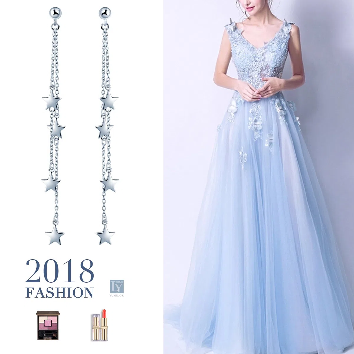 Yumilok, orecchini pendenti con stelle in argento sterling 925, ipoallergenici, per donne e ragazze-