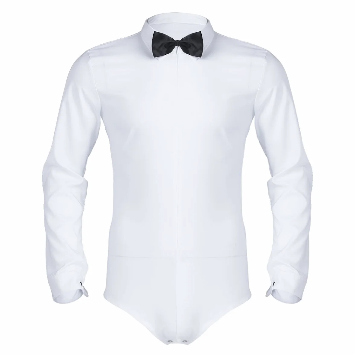 IEFIEL Camicia da Uomo Slim Fit Body da Ballo Latino Moderno Costumi da Danza con Cravatta a Farfalla Dancewear Prestazione Competizione Festa Spettacolo Nero Bianco