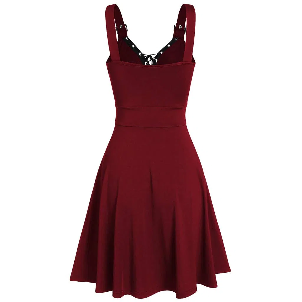 Abito estivo da donna, stile gotico, senza maniche, con lacci, stile gotico, abito da sera, abito da ballo, abito da sera