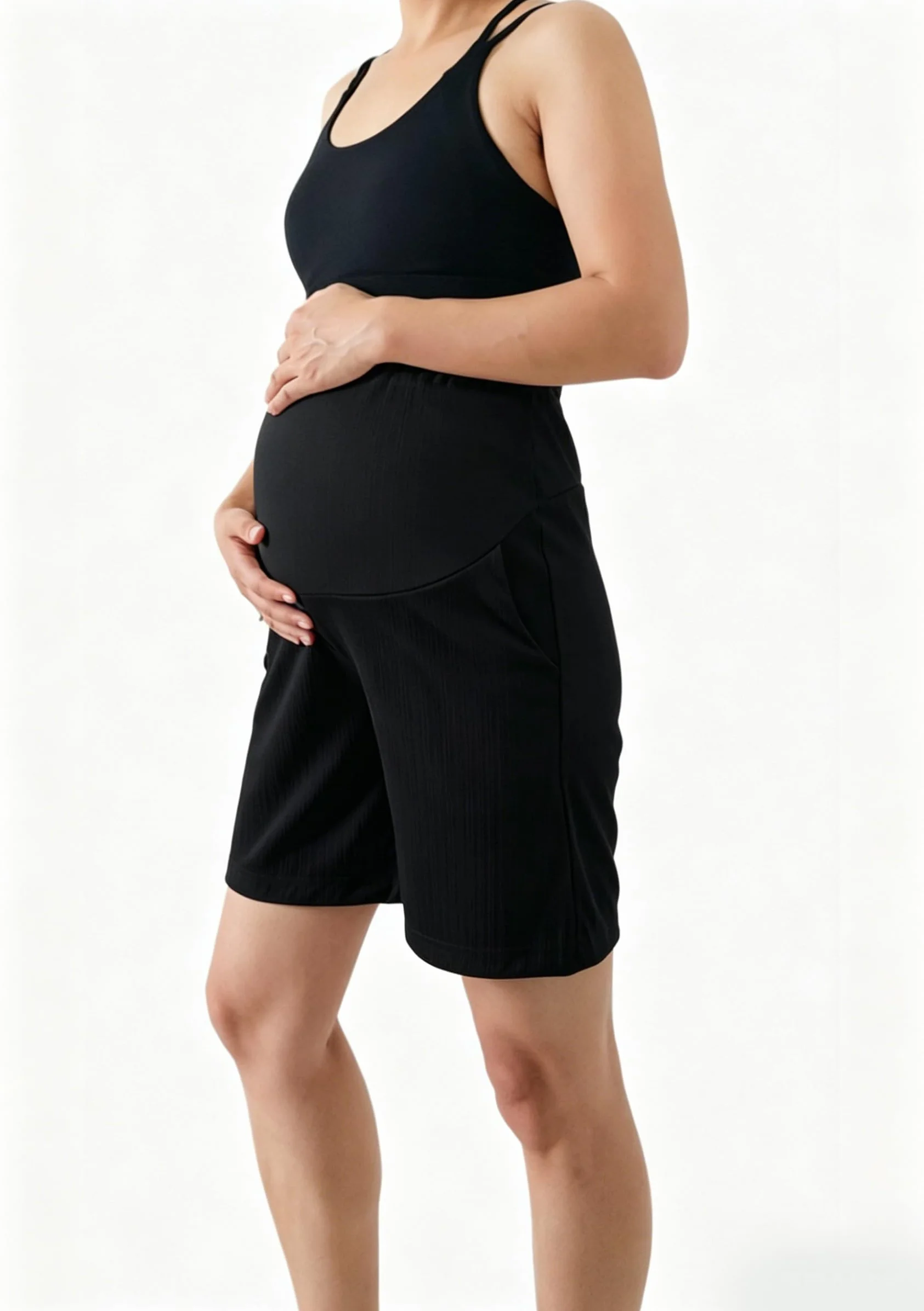 Pantaloncini Premaman Vita Alta – Gravidanza Pantaloncini Regolabili con Tasche, Comodi ed Elastici –Short Premaman per Allenamento, Yoga, Sport
