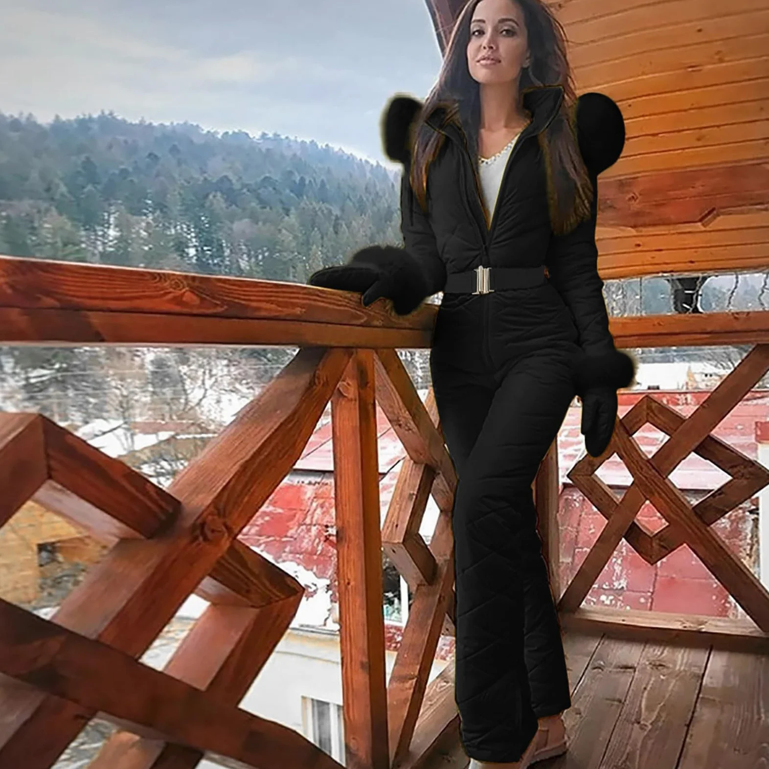 Tuta Da Neve Da Donna Calda Elegante Tuta Neve Donna Impermeabile Per Attività All'aperto Tuta Neve Snowboard Antivento Cotone Pantaloni Sci Donna Con Cappuccio Moda Tuta Da Sci