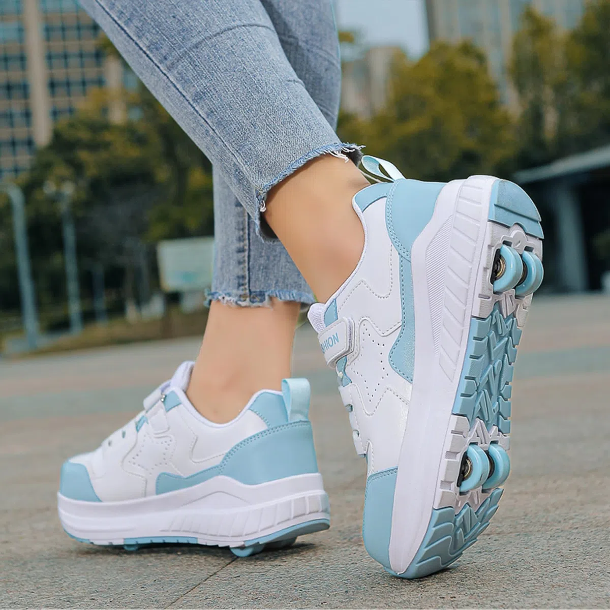 FANSU Scarpe con Rotelle Bambina Bambino, Ragazzi Scarpe Pattini con 4 Ruote Scomparsa, 2 in 1 Multisport Running Sneakers Scarpe con Ruote Unisex Ragazze