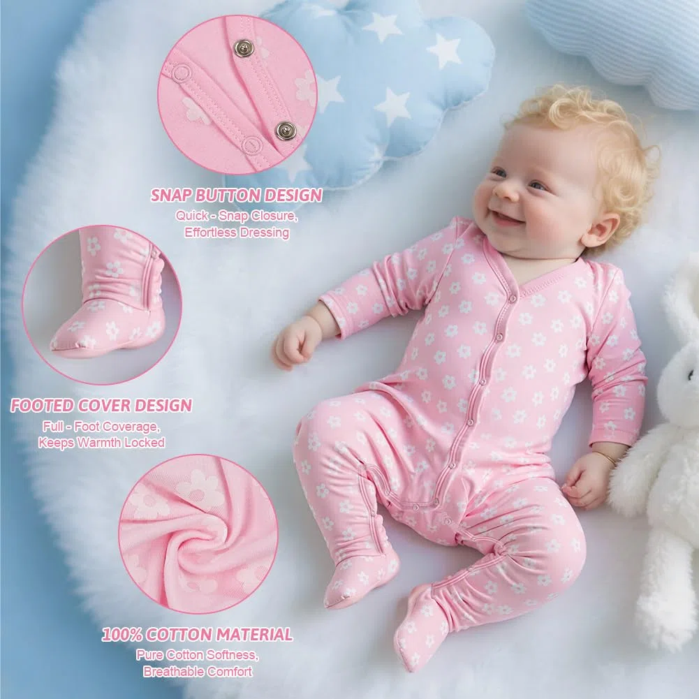 Vicloon Tutine per Bambini, Tutine per Neonati in 100% Cotone, Pigiamino per Neonato, a Maniche Lunghe, Senza Piedi, Tutina Aderente da Neonato per 3-6 Mesi Bambini e Bambine