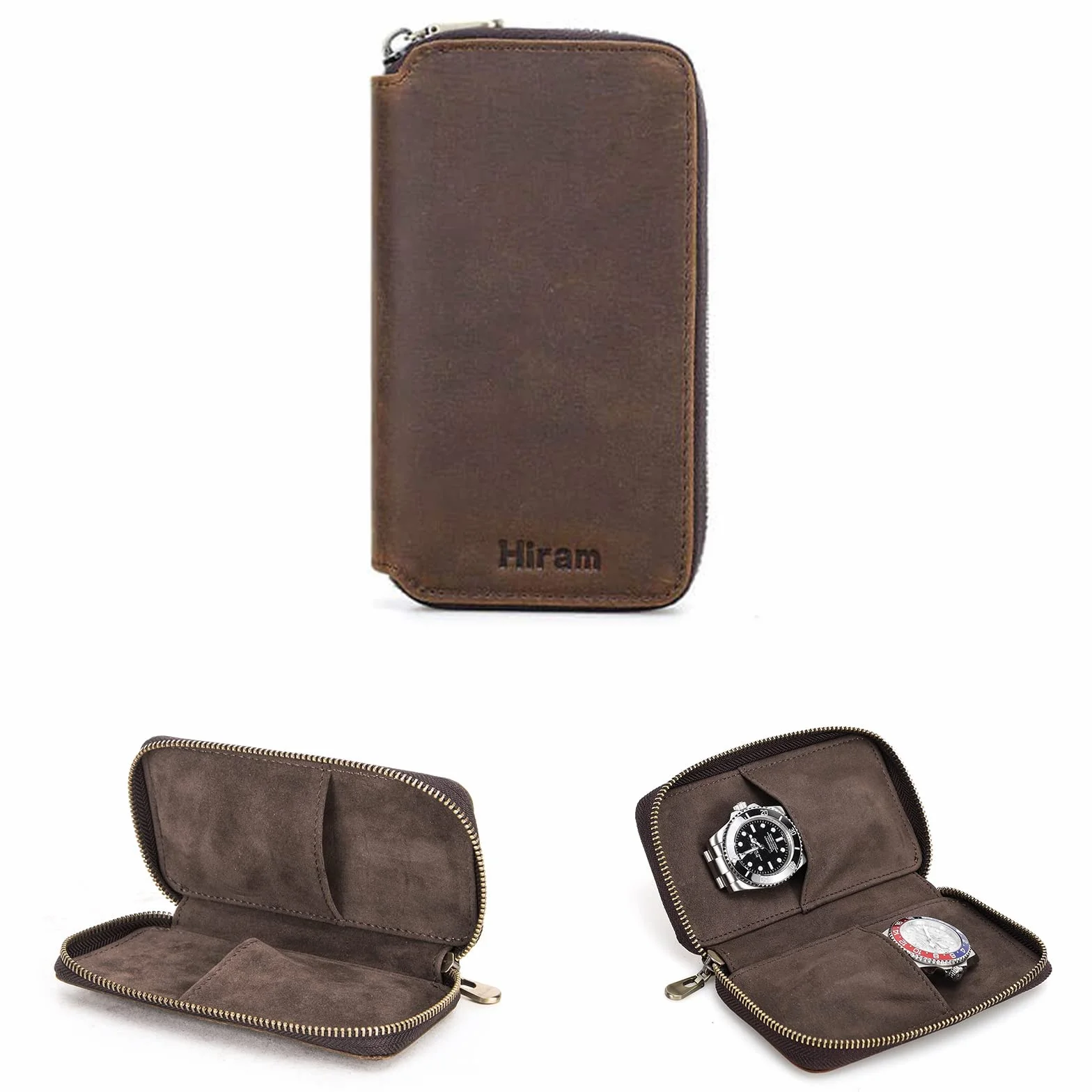 Hiram Custodia per orologio da polso 2 pezzi, portatile in vera pelle da viaggio, per coppia