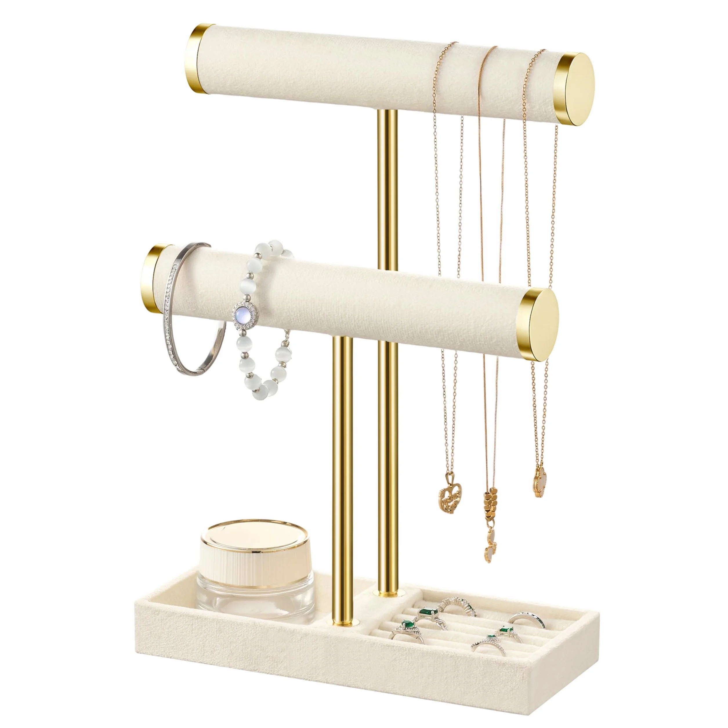 Josmimic Organizer per Gioielli a 2 Livelli, Beige per Rimovibile, Supporto per Braccialetti, Collane, Orologi, Anelli