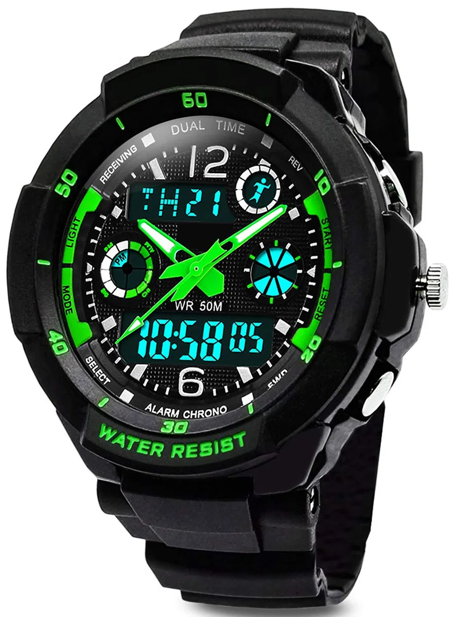 Digitale orologi per bambini ragazzi - 50 m impermeabile sport all' aria aperta orologio analogico con allarme/timer/Dual Time zone/LED, per bambini da polso resistente agli urti per Junio