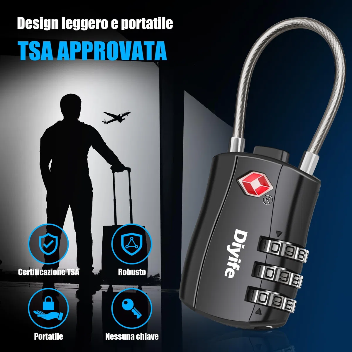 Lucchetti per Valigie, [4 PCS] Diyife TSA Lucchetti per Bagagli,TSA Lucchetti, 3 Cifre Codice Serratura TSA per Viaggio Custodia,Valigie, Armadietti (Nero, Blu, Rosso, Arancia)
