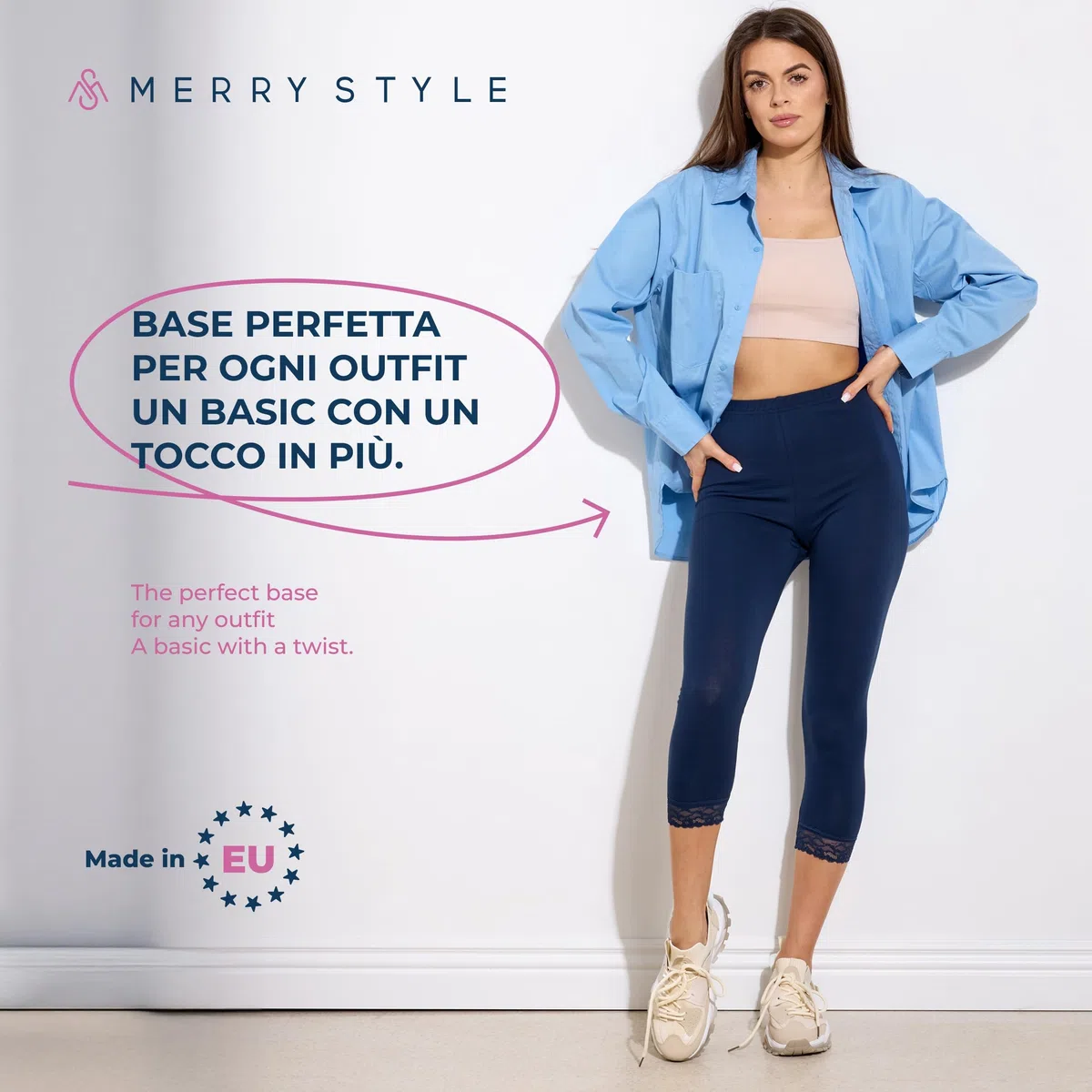 Merry Style Leggings 3/4 con Pizzo Donna MS10-224