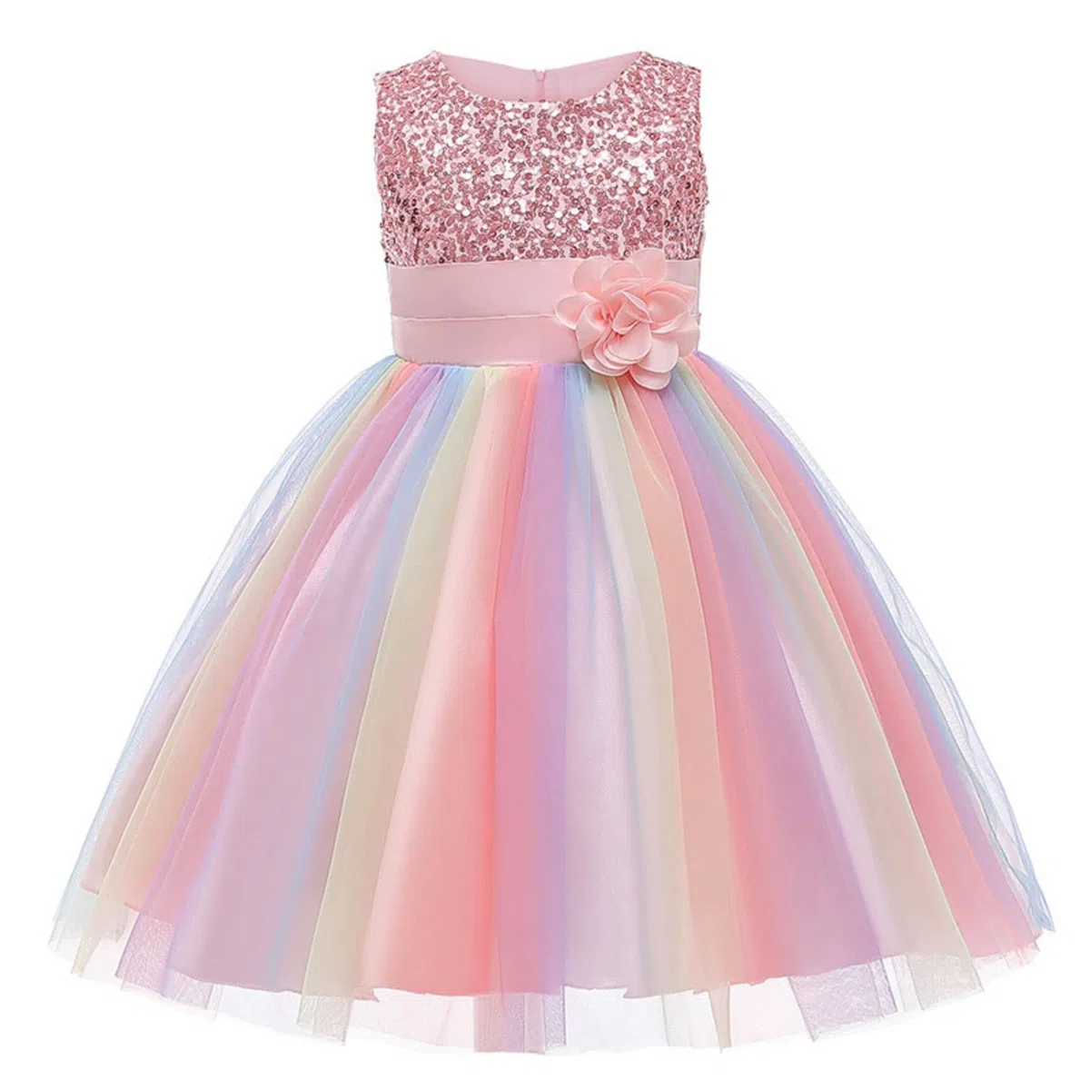 M Muncaso Abito da principessa per bambine con paillettes, tulle, arcobaleno, abito formale per feste di compleanno, matrimoni, damigelle d'onore, abito da sera per bambini piccoli